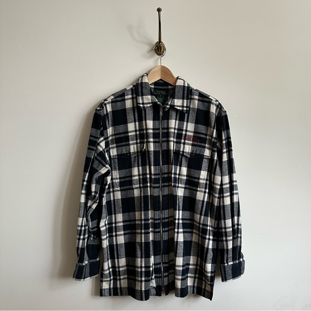 Lauren RL flannel shacket with zipper closure- fits up to L